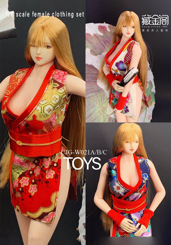 CJG-W021 1/6 Female Japanese improved short kimono bathing suit with oil paper umbrella