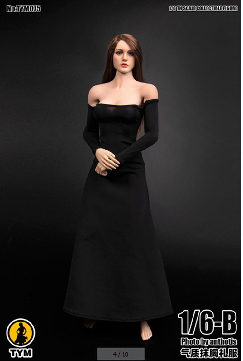 TYM075 1/6 Temperament tube top evening dress for 12inch large breast rubber covered plain body