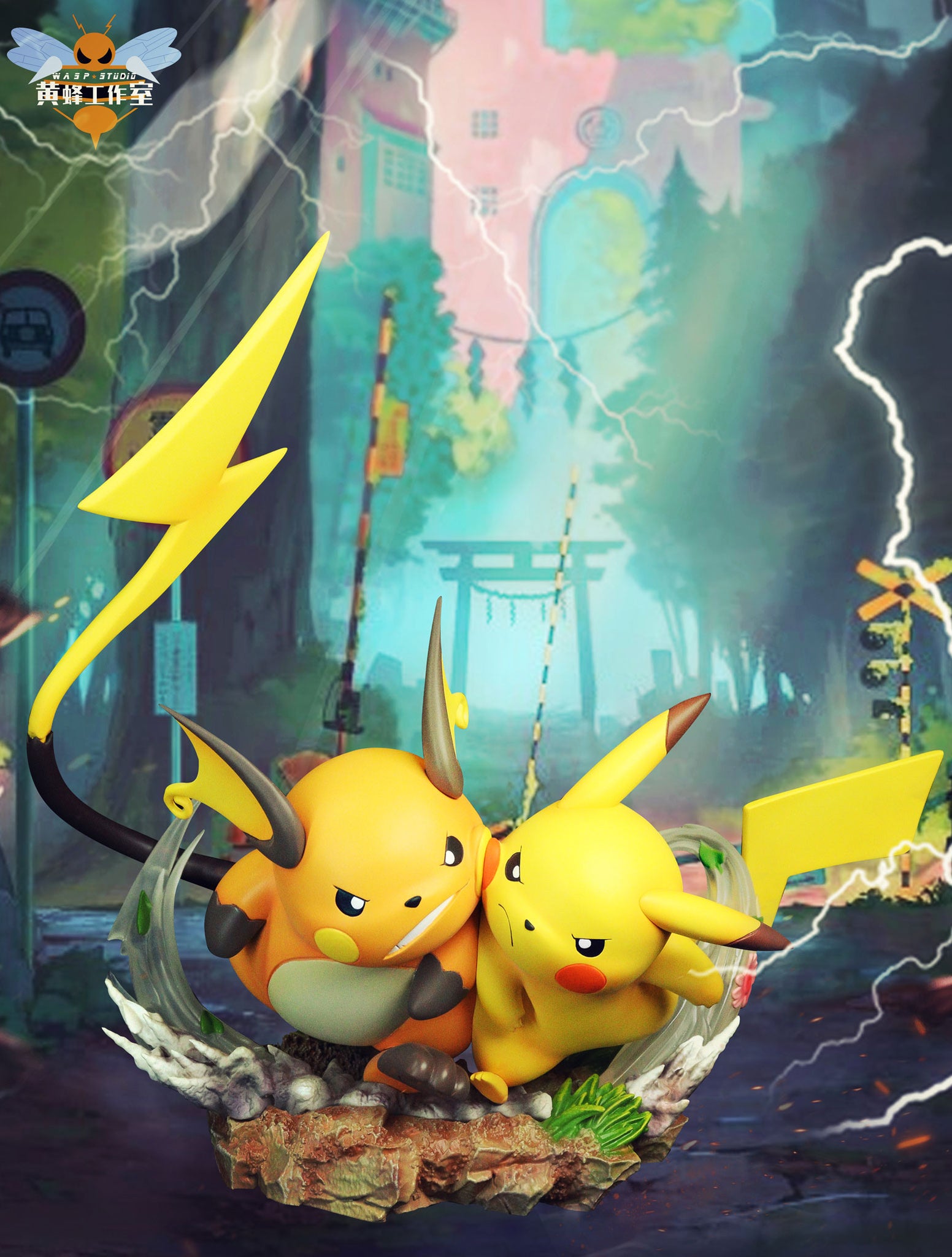PRE-ORDER WASP Studio - Pokemon - Pokemon Playing Series 005 Raichu Racing With Pikachu & 006 Growlithe Press Charmander Statue GK