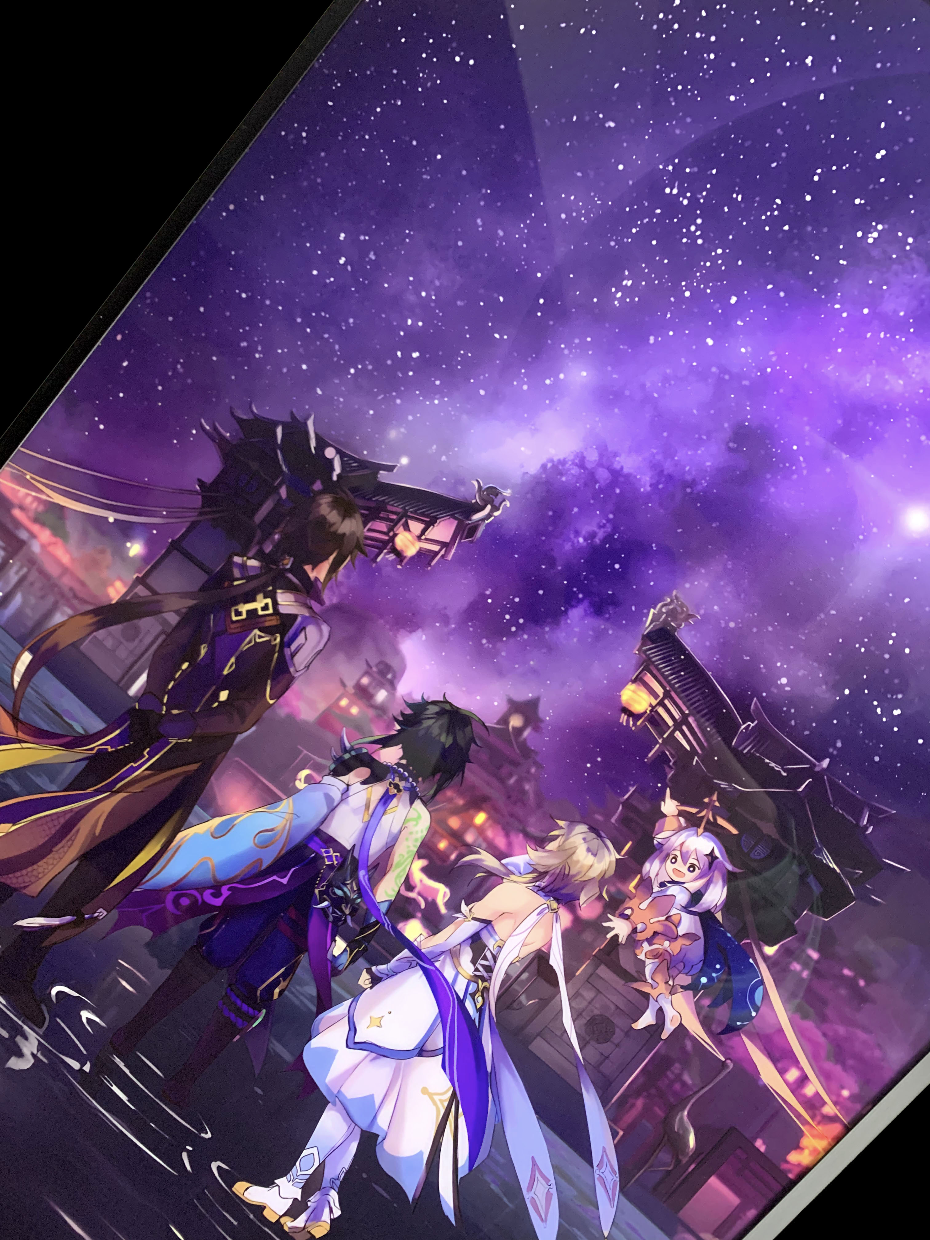 PRE-ORDER Mystical Art Studio - Genshin Impact - 3D Decorative Paint of Light Guide Transformation Zhongli & Xiao & Lumine & Paimon Watch Fireworks In Starry Sky With LED Scene