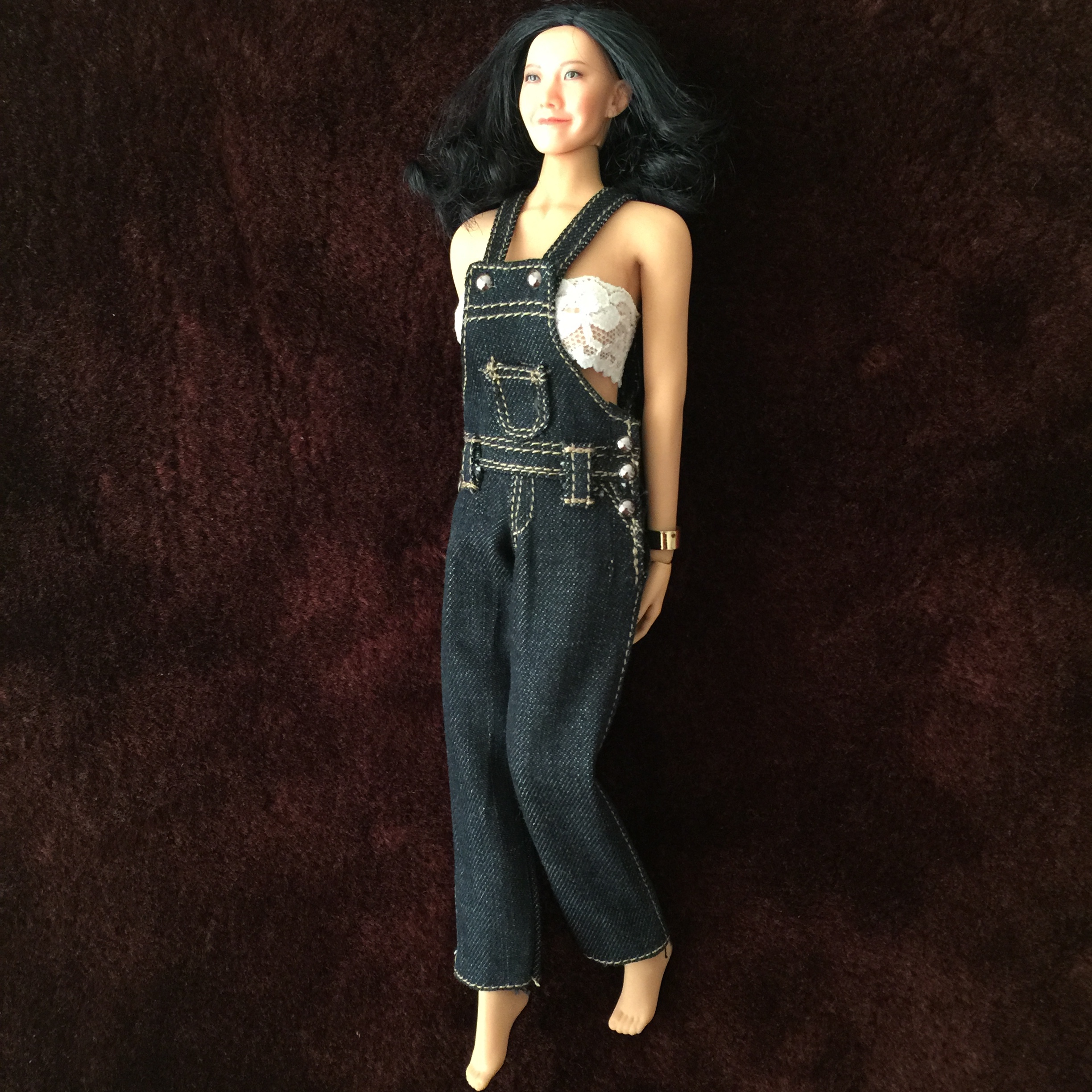 1/6 Scale 12 Inches Female Bodies Figures Belt Bib Pants Denim Jeans Accessories
