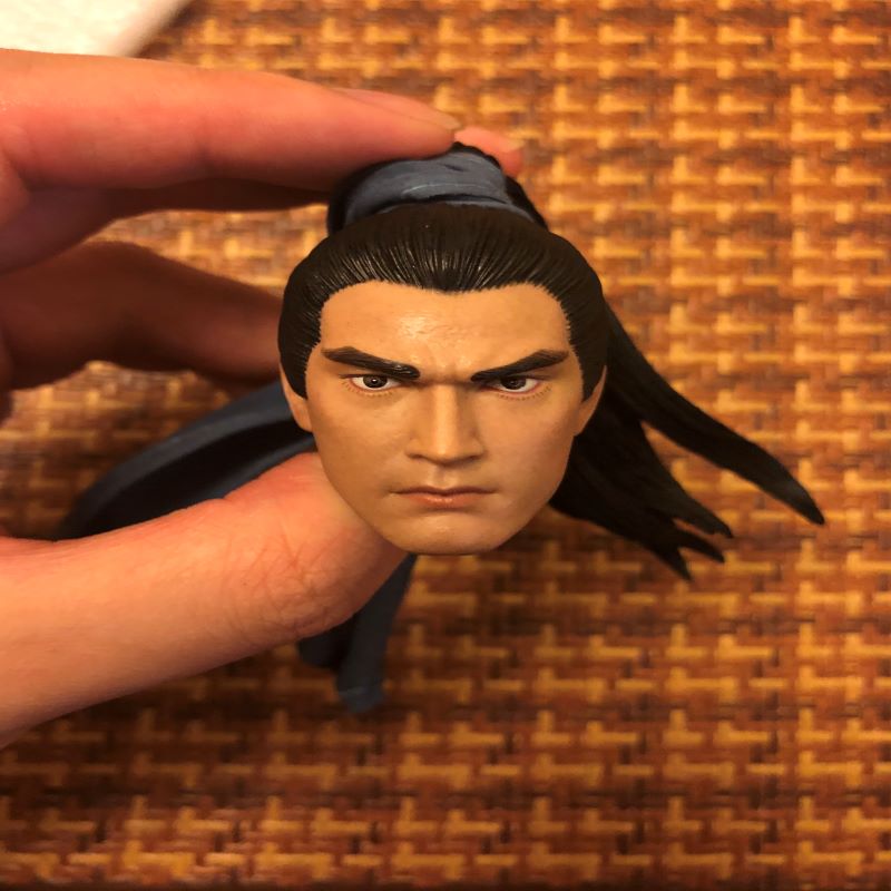 1/6 Ancient General Male Head Sculpt Zhao Yun Angry/Calm Expression Head Carved with Ribbon Model for 12'' Body