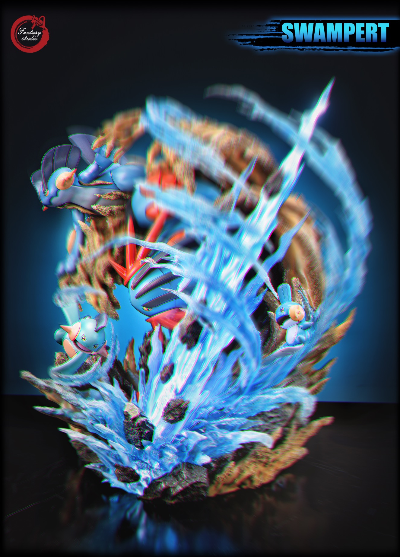 PRE-ORDER Fantasy Studio - Pokémon GX Evolution Series #13 Swampert Family Muddy Water Swampert Statue(GK)