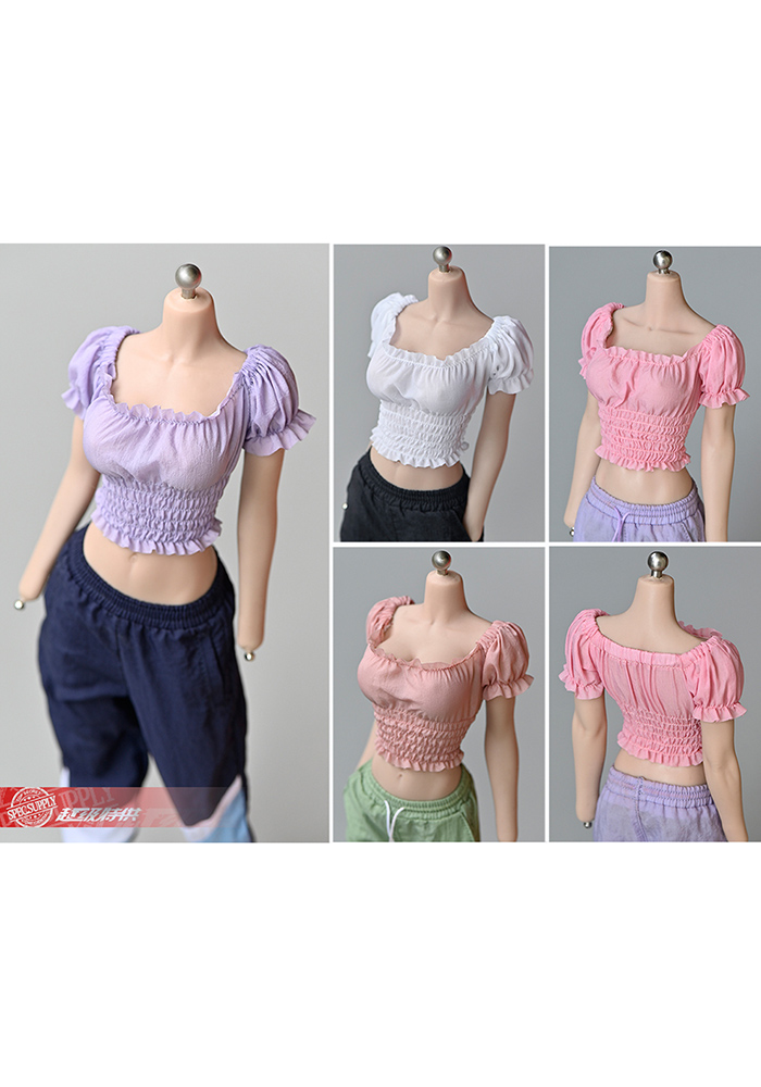 1/6 soldier puff sleeve pleated top clothes model for 12 inch action figure body
