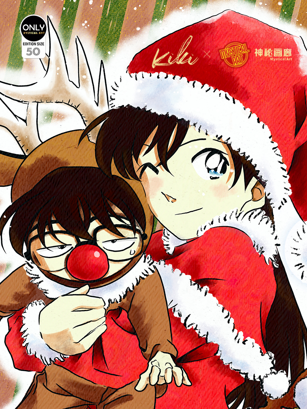 PRE-ORDER Mystical Art Studio - Detective Conan Decorative Painting of Christmas Conan & Mouri Ran Scene