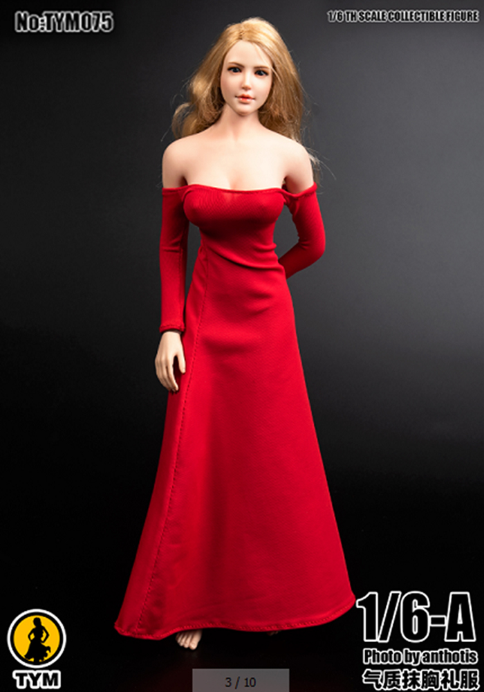 TYM075 1/6 Temperament tube top evening dress for 12inch large breast rubber covered plain body