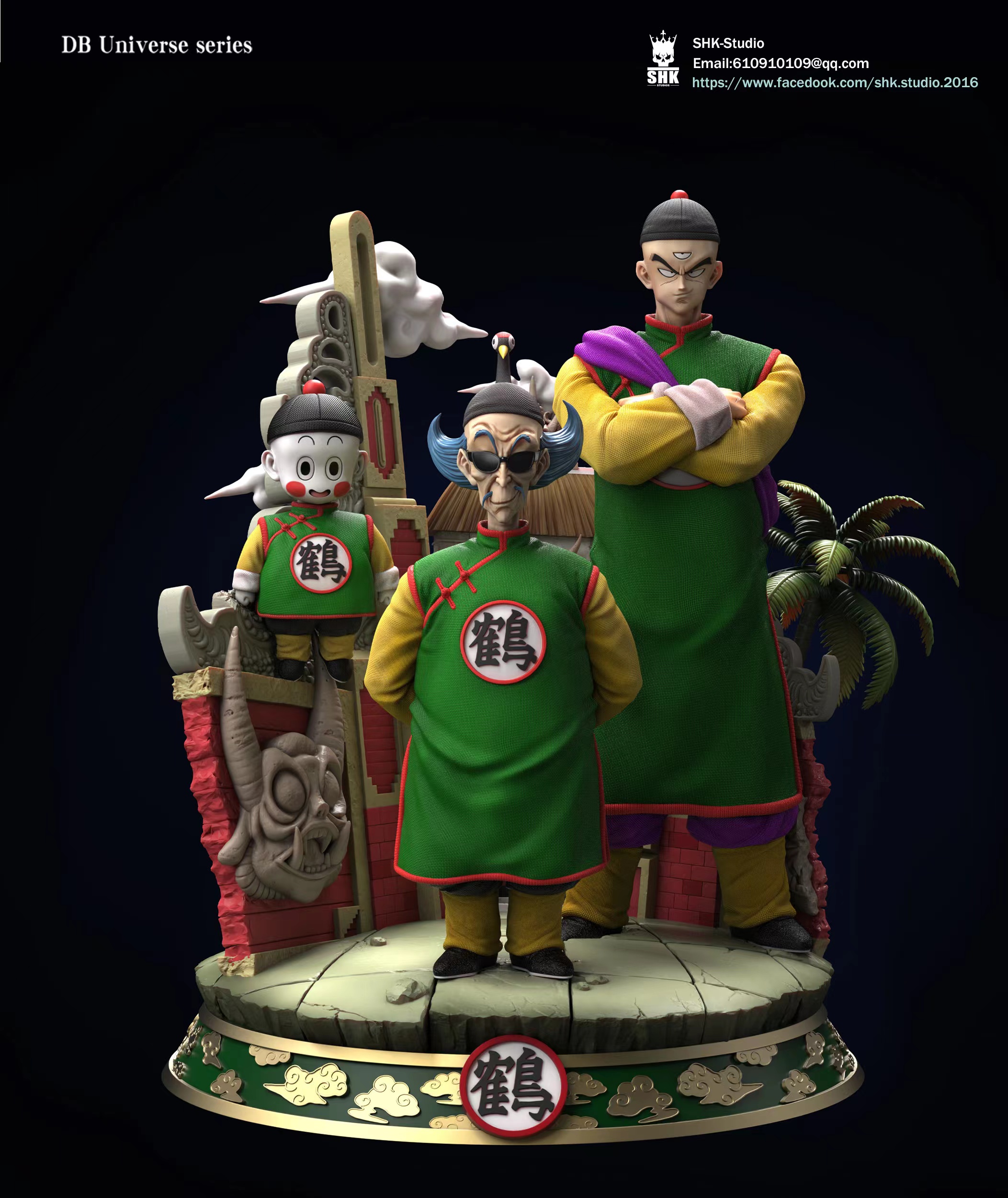 PRE-ORDER SHK Studio Dragon Ball 1/6 CRANE HERMIT & Chiaotzu & TENSHINHAN Statue